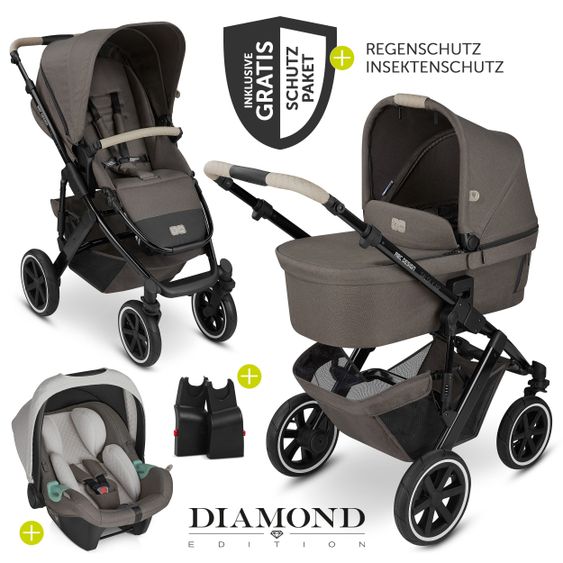 ABC Design 3in1 Kinderwagen-Set Salsa 4 Air - inkl. Babywanne, Autositz Tulip, Sportsitz und Zubehörpaket - Diamond Edition - Herb