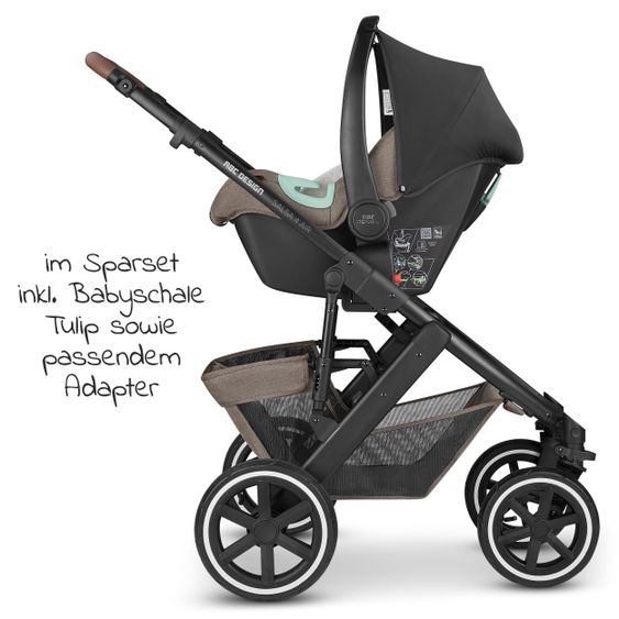 ABC Design 3in1 Kinderwagen-Set Salsa 4 Air - inkl. Babywanne, Autositz Tulip, Sportsitz und Zubehörpaket - Pure Edition - Nature