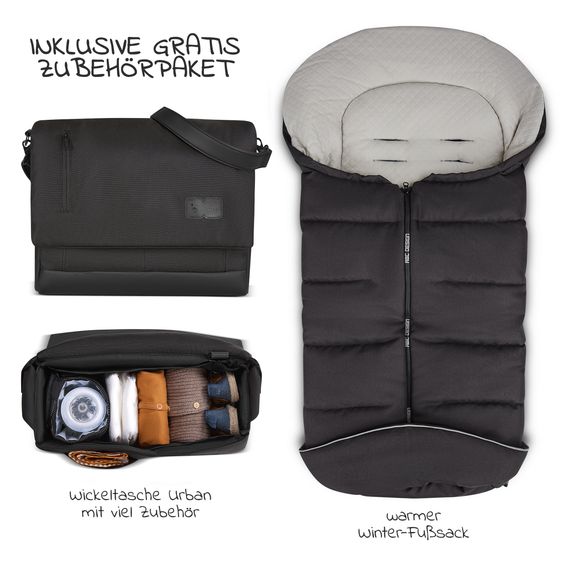 ABC Design 3in1 Kinderwagen-Set Salsa 4 Air - inkl. Babywanne, Babyschale Tulip Black, Sportsitz und Zubehörpaket - Fashion Edition - Mineral