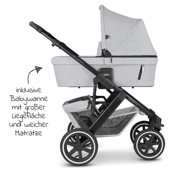 ABC Design 3in1 Kinderwagen-Set Salsa 4 Air - inkl. Babywanne, Babyschale Tulip Black, Sportsitz und Zubehörpaket - Fashion Edition - Mineral