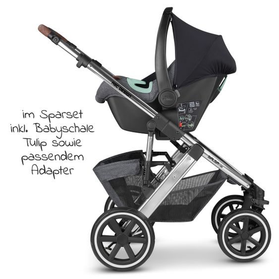 ABC Design Set passeggino 3in1 Salsa 4 Air - include navicella, marsupio Tulip, seggiolino sportivo e pacchetto accessori - Diamond Edition - Asfalto