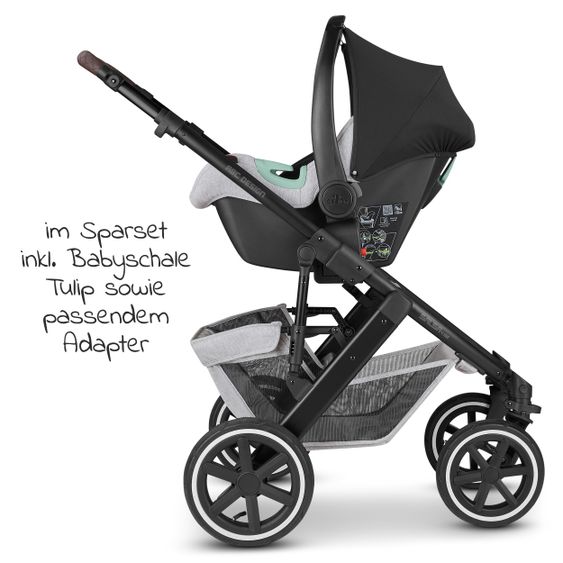 ABC Design 3in1 Kinderwagen-Set Salsa 4 Air - inkl. Babywanne, Tulip, Sportsitz, Wickeltasche & Fußsack - Fashion Edition - Mineral