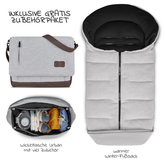ABC Design 3in1 Kinderwagen-Set Salsa 4 Air - inkl. Babywanne, Tulip, Sportsitz, Wickeltasche & Fußsack - Fashion Edition - Mineral
