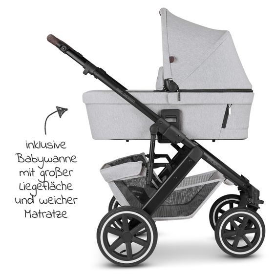 ABC Design 3in1 Kinderwagen-Set Salsa 4 Air - inkl. Babywanne, Tulip, Sportsitz, Wickeltasche & Fußsack - Fashion Edition - Mineral