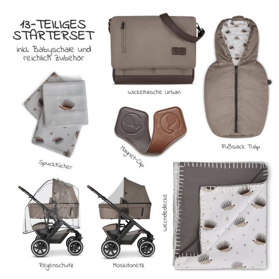ABC Design 3in1 Kinderwagen-Set Salsa 4 Air Starter Set inkl. Tulip und XXL Zubehörpaket - Pure Edition - Cream