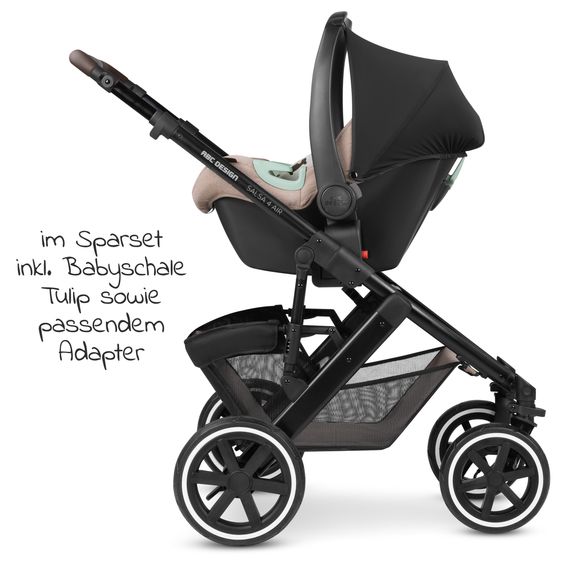 ABC Design 3in1 Kinderwagen-Set Salsa 4 Air Starter Set inkl. Tulip und XXL Zubehörpaket - Pure Edition - Grain Teddy