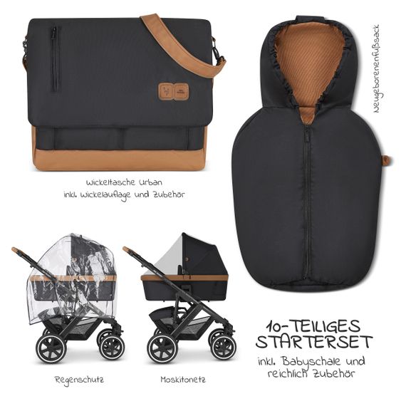 ABC Design 3in1 Kinderwagen-Set Salsa 4 Air Starter Set inkl. Tulip und XXL Zubehörpaket - Pure Edition - Toffee