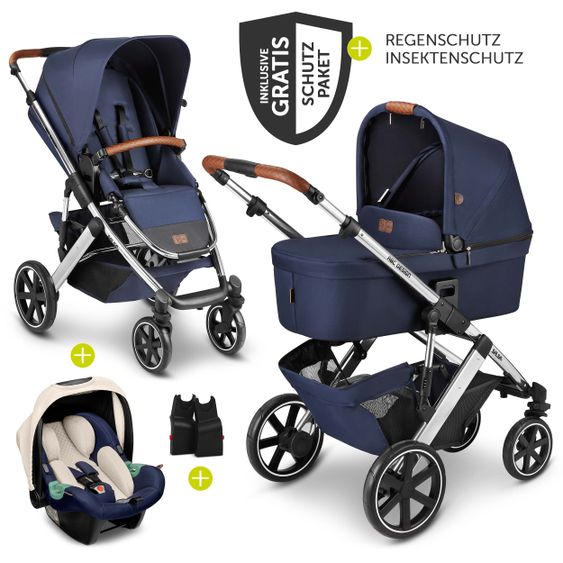 ABC Design 3in1 Kinderwagen-Set Salsa 4 - inkl. Babyschale Tulip & XXL Zubehörpaket - Diamond Edition - Navy