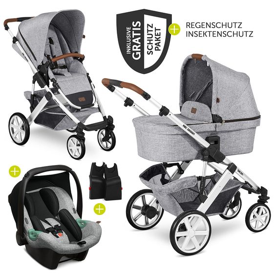 ABC Design Set passeggino 3in1 Salsa 4 - incluso marsupio Tulip e pacchetto accessori XXL - Grigio Grafite