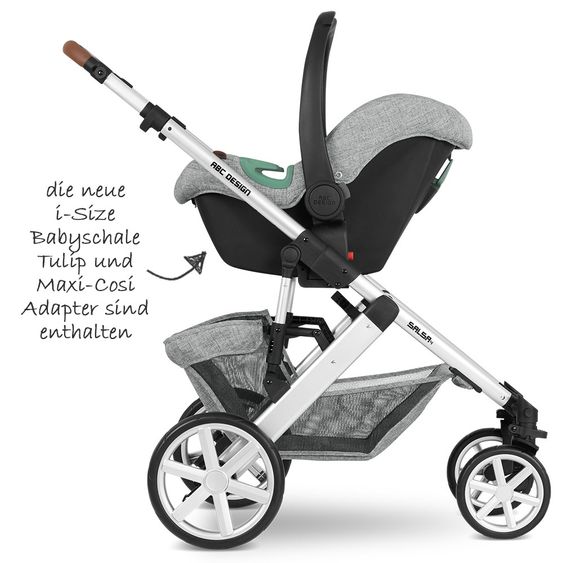 ABC Design Set passeggino 3in1 Salsa 4 - incluso marsupio Tulip e pacchetto accessori XXL - Grigio Grafite