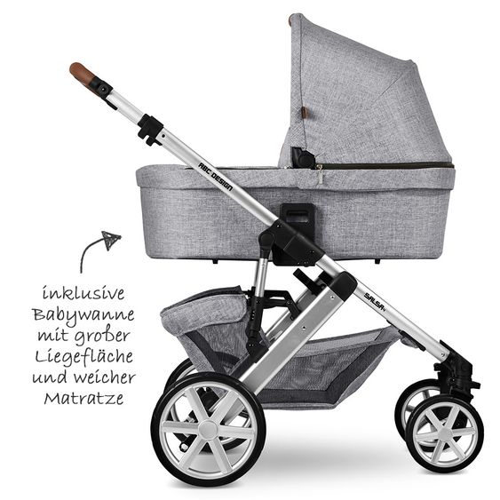ABC Design Set passeggino 3in1 Salsa 4 - incluso marsupio Tulip e pacchetto accessori XXL - Grigio Grafite