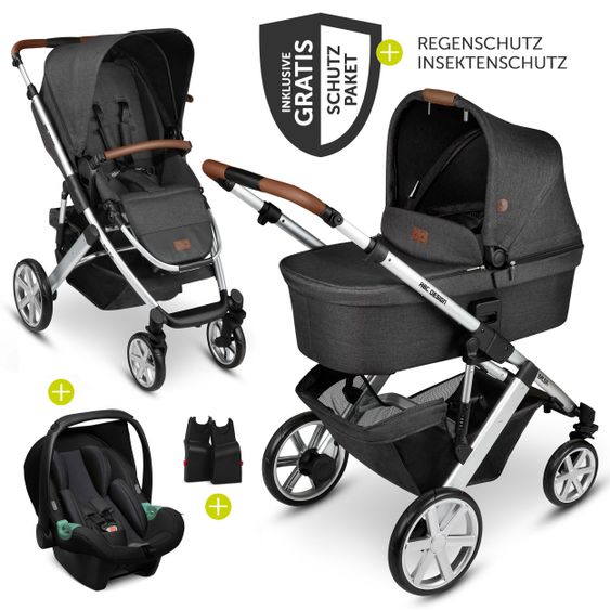 ABC Design 3in1 Kinderwagen-Set Salsa 4 - inkl. Babyschale Tulip & XXL Zubehörpaket - Piano