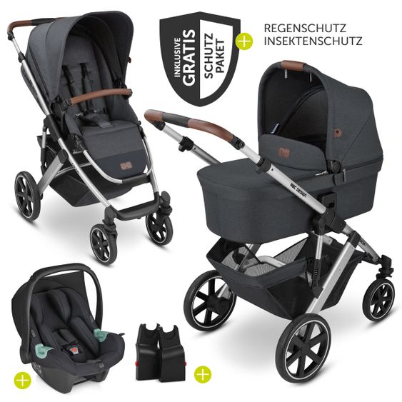 ABC Design 3in1 Kinderwagen-Set Salsa 4 - inkl. Babywanne, Babyschale Tulip, Sportsitz und Zubehörpaket - Storm