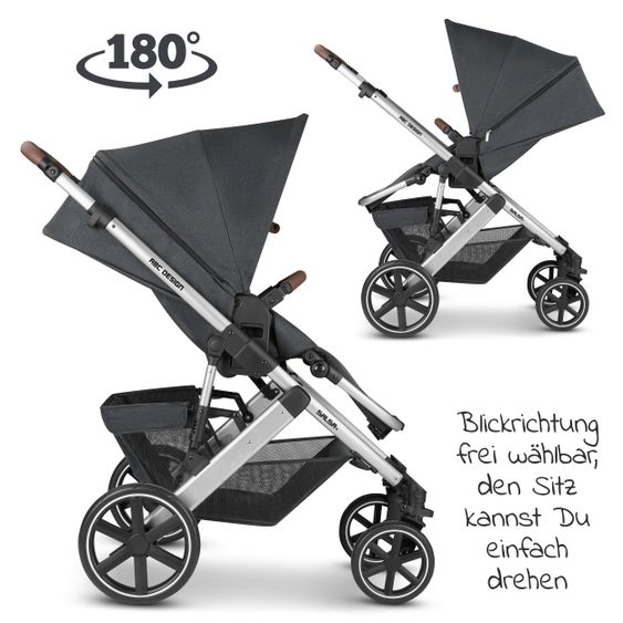 ABC Design 3in1 Kinderwagen-Set Salsa 4 - inkl. Babywanne, Babyschale Tulip, Sportsitz und Zubehörpaket - Storm