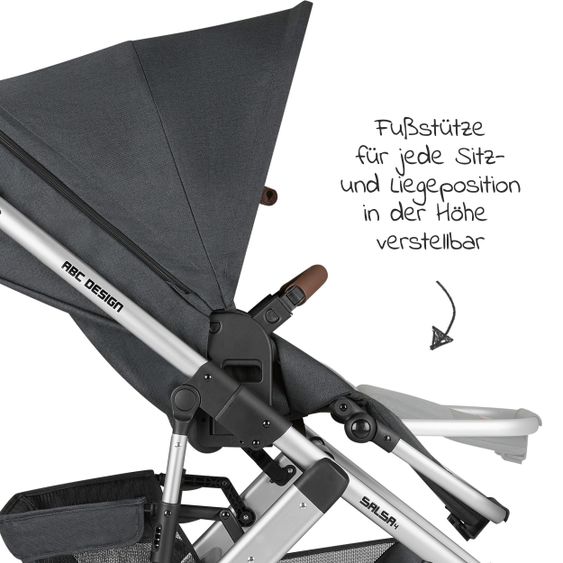 ABC Design 3in1 Kinderwagen-Set Salsa 4 - inkl. Babywanne, Babyschale Tulip, Sportsitz und Zubehörpaket - Storm