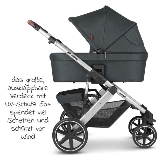 ABC Design 3in1 Kinderwagen-Set Salsa 4 - inkl. Babywanne, Babyschale Tulip, Sportsitz und Zubehörpaket - Storm