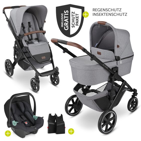 ABC Design 3in1 Kinderwagen-Set Salsa 4 - inkl. Babywanne, Babyschale Tulip, Sportsitz und Zubehörpaket - Tin