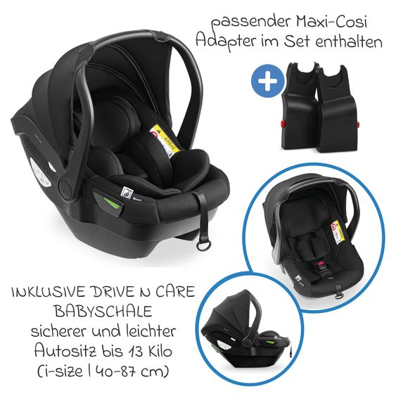 ABC Design 3in1 Stroller Set Salsa 5 Air - incl. Carrycot, Drive N Care Infant Car Seat, Sports Seat with XXL Accessory Pack - Almond