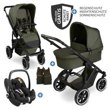 3in1 Kinderwagen-Set Salsa 5 Air - inkl. Babywanne, Autositz Pebble Pro, Sportsitz mit XXL Zubehörpaket - Pure - Avocado