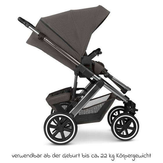 ABC Design 3in1 Kinderwagen-Set Salsa 5 Air - inkl. Babywanne, Autositz Tulip Black, Sportsitz mit XXL Zubehörpaket - Almond