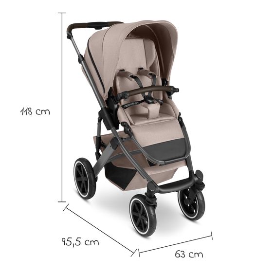 ABC Design 3in1 Kinderwagen-Set Salsa 5 Air - inkl. Babywanne, Autositz Tulip Black, Sportsitz mit XXL Zubehörpaket - Camel