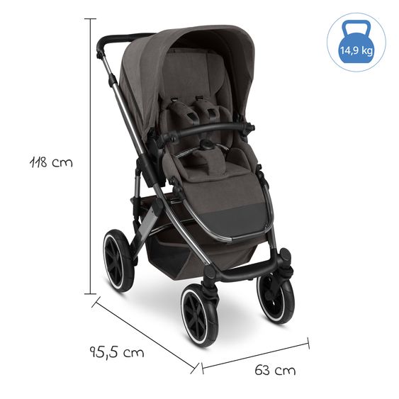 ABC Design Set Passeggino 3in1 Salsa 5 Air - incl. Navicella, Seggiolino auto Tulip Pearl, Seggiolino sportivo con pacchetto accessori XXL - Almond