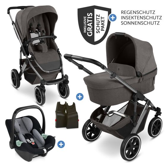 ABC Design 3in1 Kinderwagen-Set Salsa 5 Air - inkl. Babywanne, Autositz Tulip & Sportsitz - Almond / Graphite