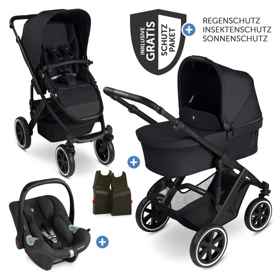 ABC Design 3in1 Kinderwagen-Set Salsa 5 Air - inkl. Babywanne, Autositz Tulip & Sportsitz - Coal / Bubble