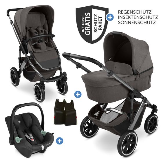 ABC Design 3in1 Stroller Set Salsa 5 Air - incl. Carrycot, Tulip Infant Car Seat, Sports Seat with XXL Accessory Pack - Almond / Bubble