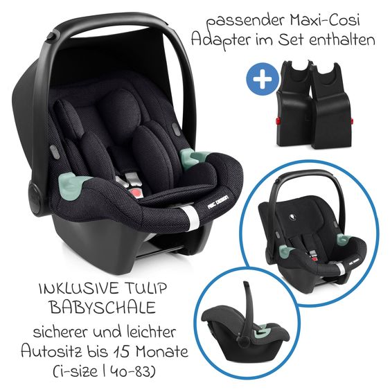ABC Design 3in1 Kinderwagen-Set Salsa 5 Air - inkl. Babywanne, Autositz Tulip, Sportsitz mit XXL Zubehörpaket - Dark Beige