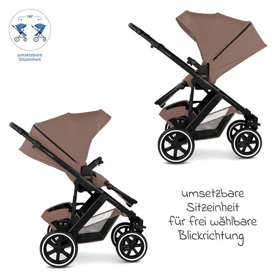 ABC Design 3in1 Kinderwagen-Set Salsa 5 Air - inkl. Babywanne, Autositz Tulip, Sportsitz mit XXL Zubehörpaket - Dark Beige