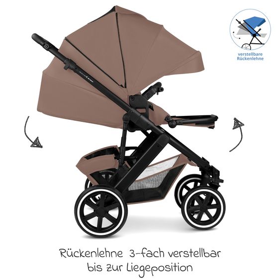 ABC Design 3in1 Kinderwagen-Set Salsa 5 Air - inkl. Babywanne, Autositz Tulip, Sportsitz mit XXL Zubehörpaket - Dark Beige