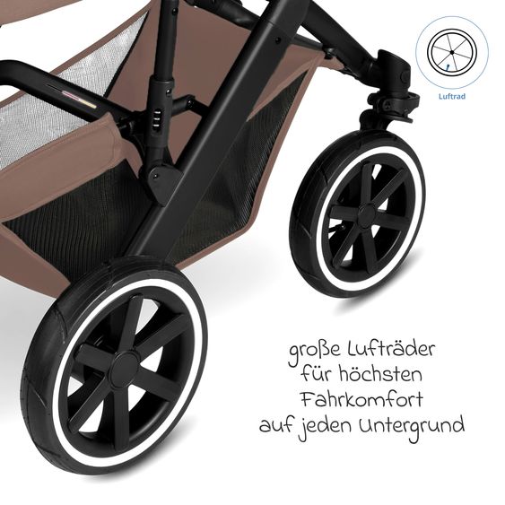 ABC Design 3in1 Kinderwagen-Set Salsa 5 Air - inkl. Babywanne, Autositz Tulip, Sportsitz mit XXL Zubehörpaket - Dark Beige
