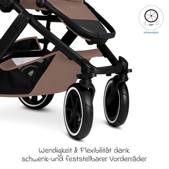 ABC Design 3in1 Kinderwagen-Set Salsa 5 Air - inkl. Babywanne, Autositz Tulip, Sportsitz mit XXL Zubehörpaket - Dark Beige