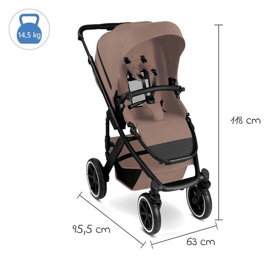 ABC Design 3in1 Kinderwagen-Set Salsa 5 Air - inkl. Babywanne, Autositz Tulip, Sportsitz mit XXL Zubehörpaket - Dark Beige