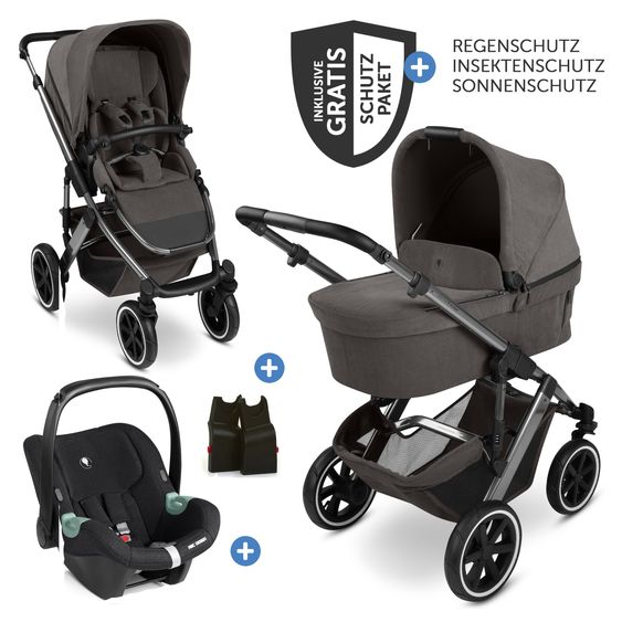 ABC Design 3in1 Kinderwagen-Set Salsa 5 Air - inkl. Babywanne, Babyschale Tulip Bubble, Sportsitz & XXL Zubehörpaket - Almond
