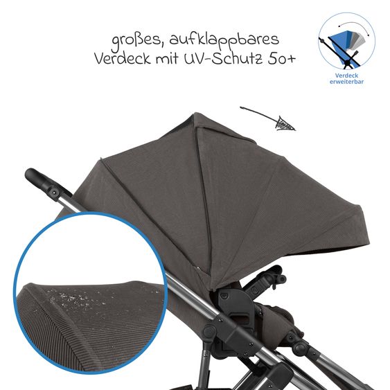 ABC Design 3in1 Kinderwagen-Set Salsa 5 Air - inkl. Babywanne, Babyschale Tulip Bubble, Sportsitz & XXL Zubehörpaket - Almond