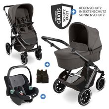 3in1 Kinderwagen-Set Salsa 5 Air - inkl. Babywanne, Babyschale Tulip Graphite, Sportsitz & XXL Zubehörpaket - Almond