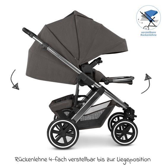 ABC Design 3in1 Kinderwagen-Set Salsa 5 Air - inkl. Babywanne, Babyschale Tulip Graphite, Sportsitz & XXL Zubehörpaket - Almond