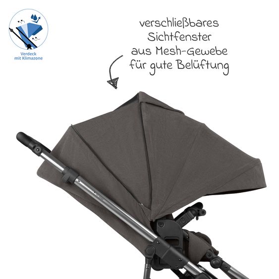 ABC Design 3in1 Kinderwagen-Set Salsa 5 Air - inkl. Babywanne, Babyschale Tulip Graphite, Sportsitz & XXL Zubehörpaket - Almond