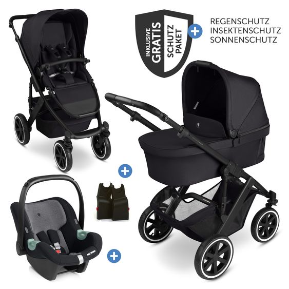 ABC Design 3in1 Kinderwagen-Set Salsa 5 Air - inkl. Babywanne, Babyschale Tulip Graphite, Sportsitz & XXL Zubehörpaket - Coal