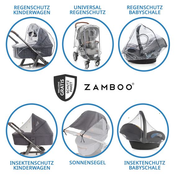 ABC Design 3in1 Kinderwagen-Set Salsa 5 Air - inkl. Babywanne, Babyschale Tulip Graphite, Sportsitz & XXL Zubehörpaket - Dark Beige