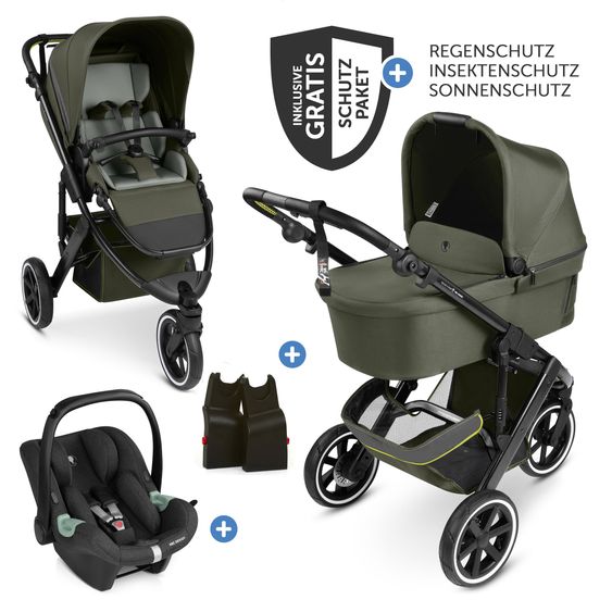 ABC Design 3in1 Kinderwagen-Set Salsa 5 Run - inkl. Babywanne, Autositz Tulip & Sportsitz - Avocado / Bubble