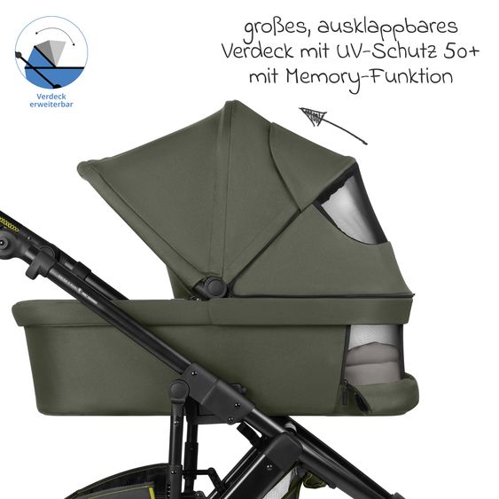 ABC Design 3in1 Kinderwagen-Set Salsa 5 Run - inkl. Babywanne, Autositz Tulip & Sportsitz - Avocado / Bubble
