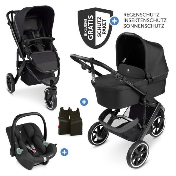 ABC Design 3in1 Kinderwagen-Set Salsa 5 Run - inkl. Babywanne, Autositz Tulip & Sportsitz - Coal / Bubble