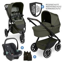 3in1 Kinderwagen-Set Salsa 5 Run mit Babywanne, Babyschale Tulip Black, Sportsitz, Lufträder & Zubehörpaket - Pure - Advocado