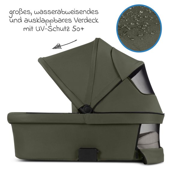 ABC Design 3in1 Kinderwagen-Set Salsa 5 Run mit Babywanne, Babyschale Tulip Black, Sportsitz, Lufträder & Zubehörpaket - Pure - Advocado