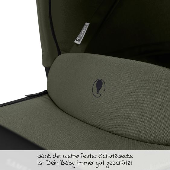 ABC Design 3in1 Kinderwagen-Set Salsa 5 Run mit Babywanne, Babyschale Tulip Black, Sportsitz, Lufträder & Zubehörpaket - Pure - Advocado