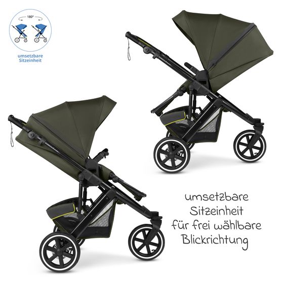 ABC Design 3in1 Kinderwagen-Set Salsa 5 Run mit Babywanne, Babyschale Tulip Black, Sportsitz, Lufträder & Zubehörpaket - Pure - Advocado