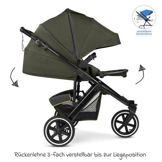 ABC Design 3in1 Kinderwagen-Set Salsa 5 Run mit Babywanne, Babyschale Tulip Black, Sportsitz, Lufträder & Zubehörpaket - Pure - Advocado